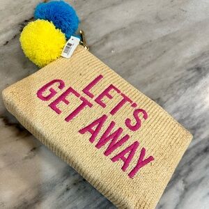 Let’s Get Away NEW woven lined wristlet or travel cosmetics makeup bag